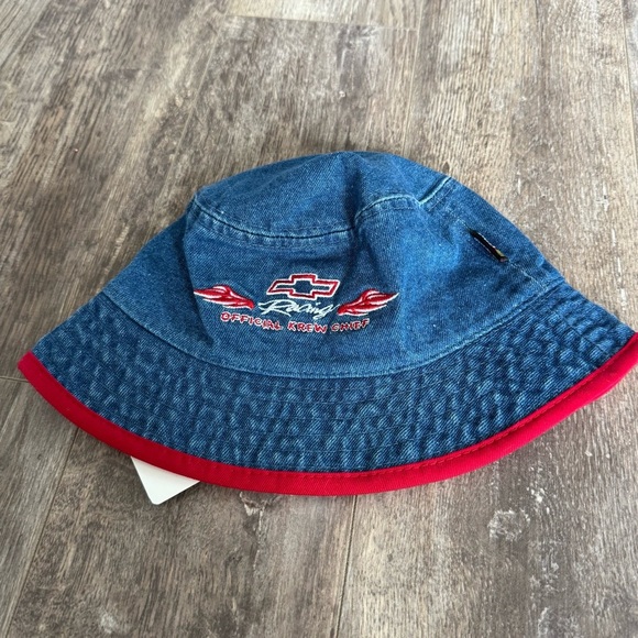 NWT! NASCAR Chevrolet Racing Denim Bucket Hat with Red Trim - Picture 7 of 7